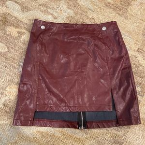 Blue blush maroon leather skirt